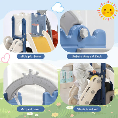 Lazyspace 5 in 1 Children's Slide, Climbing, Storage Space, Swing, Basketball Basket, Slide & Climbing Toy for Children Playroom
