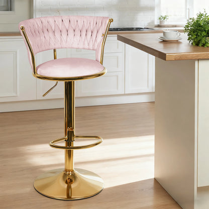 Barkrukken – Barstoelen – Keukenkrukken – Barstoelen Met Rugleuning – Keukenstoelen – Velvet Bekleding – Verstelbare Zithoogte – Draaibaar - QUORE