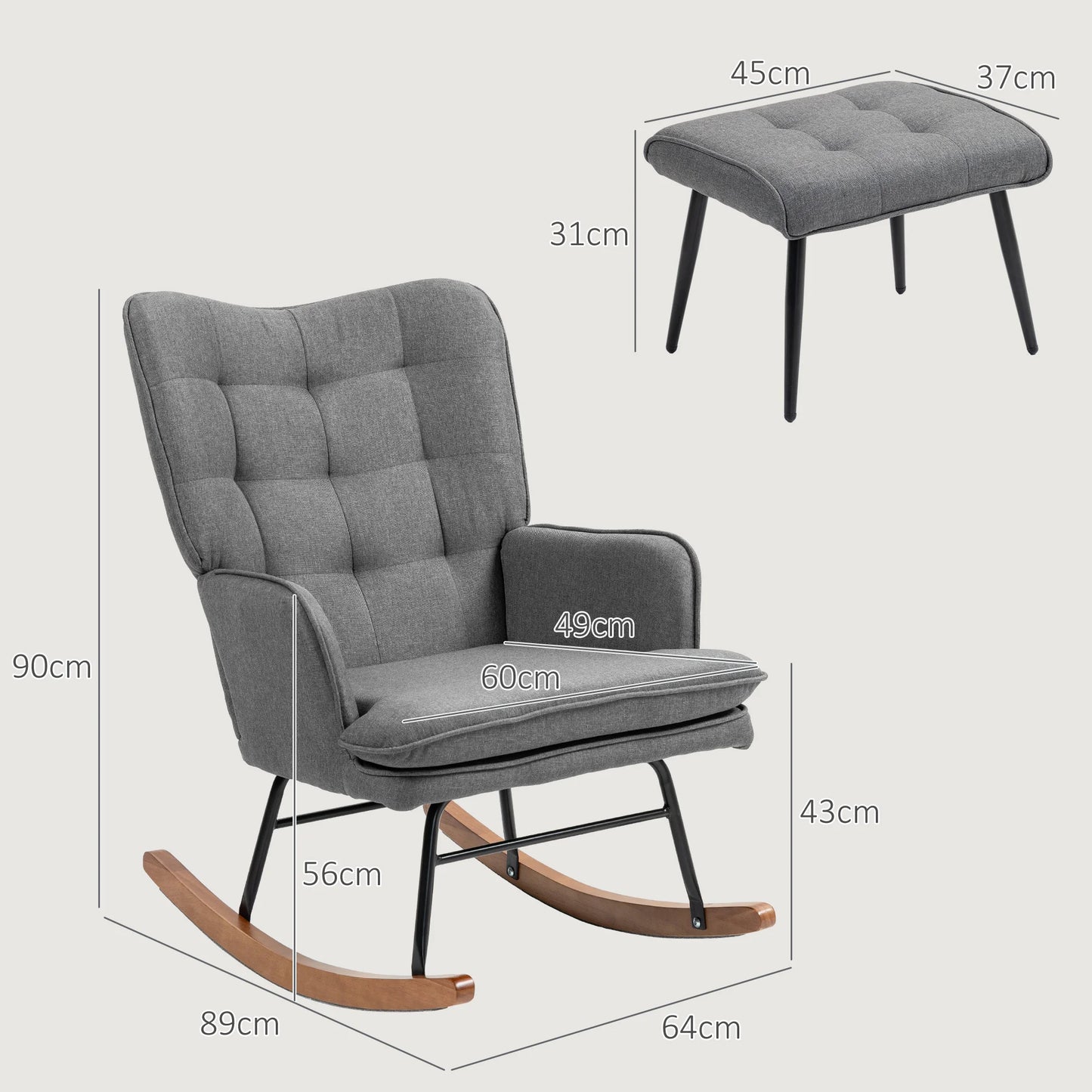 Schommelstoel – Relaxstoel – Lounge Stoel – Leesstoel – Voetenbank – Comfortabele Stoffering – Stevige Schommelbeweging