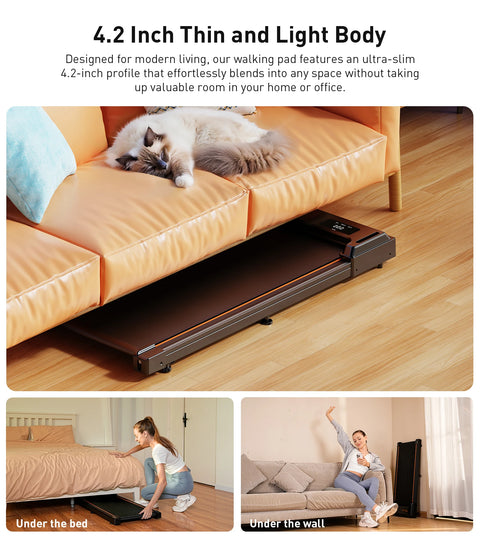 Loopband - Wandelband - Walking Pad - Flat Walking Loopband - 2,5 pk motor - 1-6 km/u snelheid - Walkingpad - Loopband - Antislip - Schokabsorptie - Mini-loopband voor thuiskantoor - Zwart