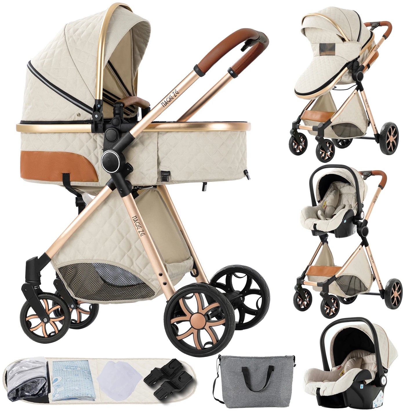 Baby High Landscape Lightweight Prams 3-in-1 Baby Stroller Travel System Carriages for Newborns Pushichair Car Seat Stroller