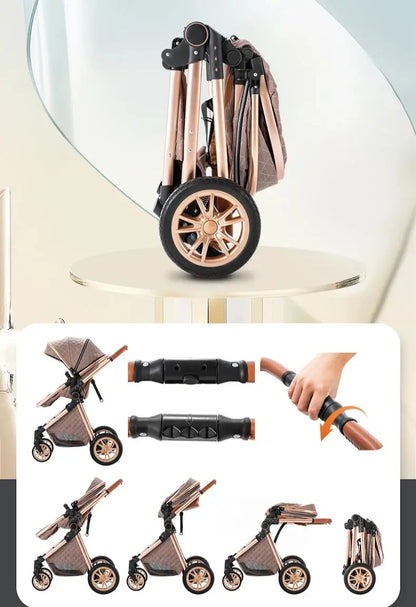 3-In-1 Kinderwagen – Reiswieg – Autostoeltje – Wandelwagen – Compact Opvouwbaar – Roestvrij Staal Frame – Geschikt Vanaf Geboorte - Roze