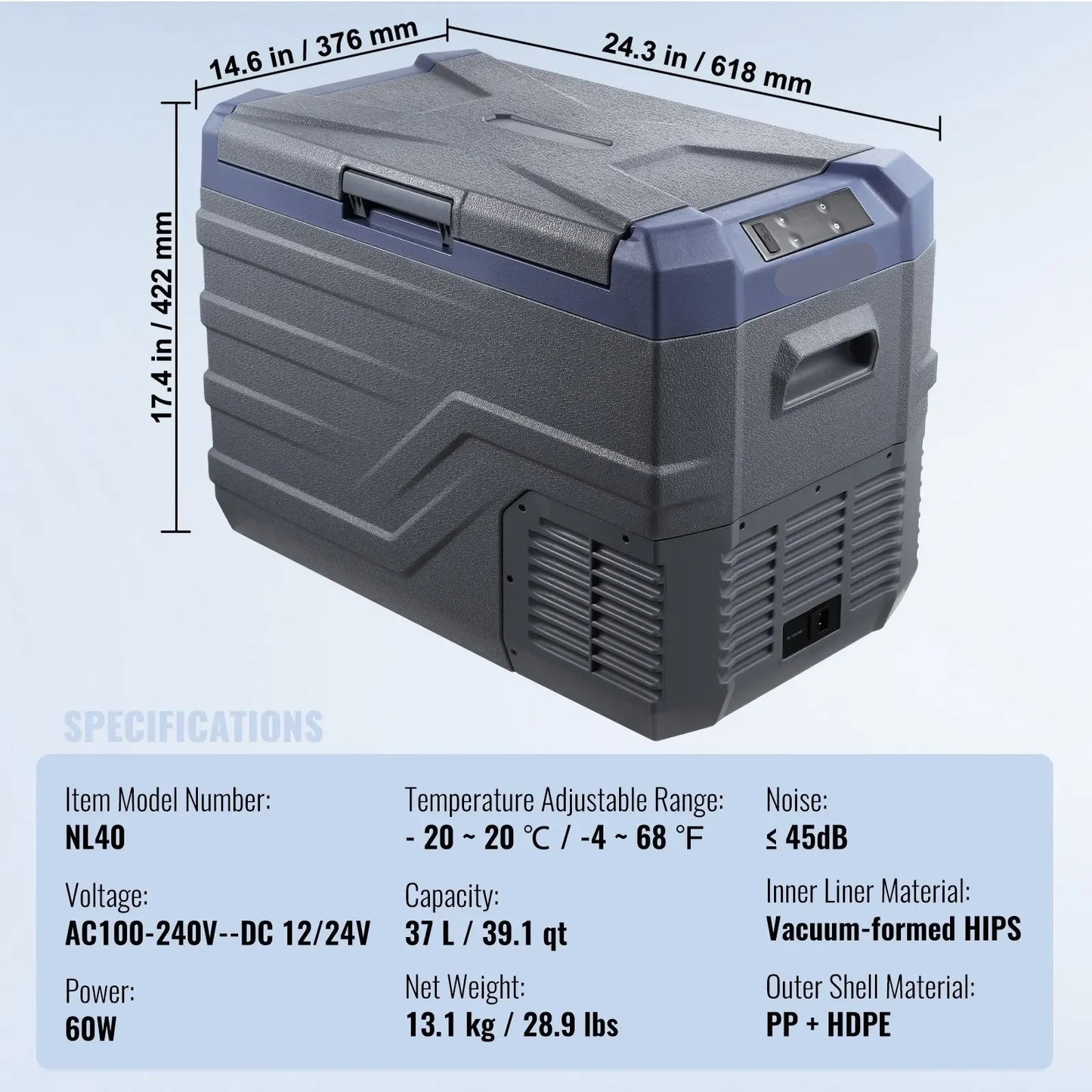 Elektrische Koelbox - Frigobox - Refrigerator - Car Fridge - Draagbaar - 37L - Dual Zone Compressor Koelbox - voor Auto, Camping en Reizen - Coolbox - Besturing via Bluetooth-app op smartphone