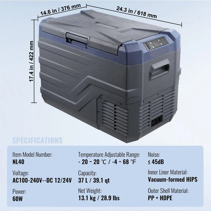 Elektrische Koelbox - Frigobox - Refrigerator - Car Fridge - Draagbaar - 37L - Dual Zone Compressor Koelbox - voor Auto, Camping en Reizen - Coolbox - Besturing via Bluetooth-app op smartphone