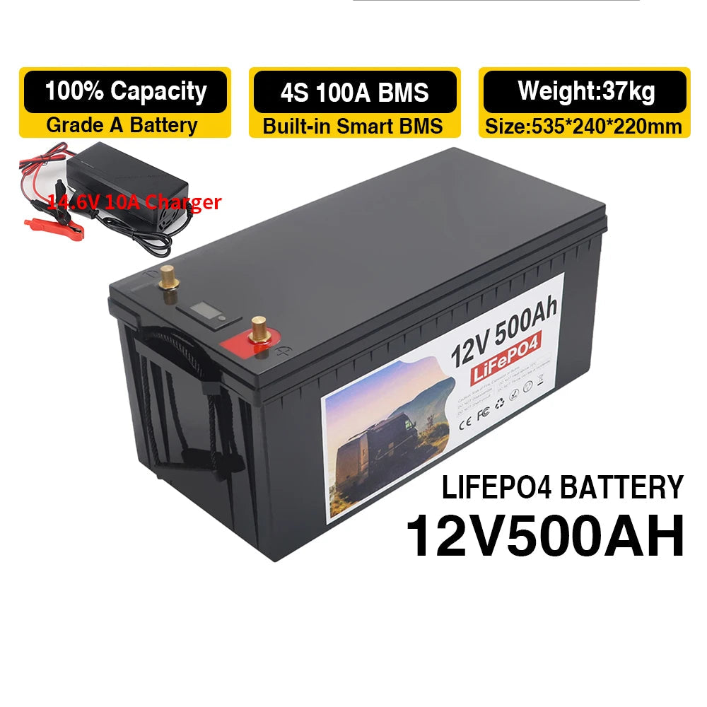 Batterij - Solar batterijen - Powerstation - Zonne opslag - Lithium IJzer Fosfaat Batterij - Opslag - 12V - 50AH - LiFePO4 Batterij met Ingebouwde BMS voor RV, Campers, Golfkarren en Zonne-opslag