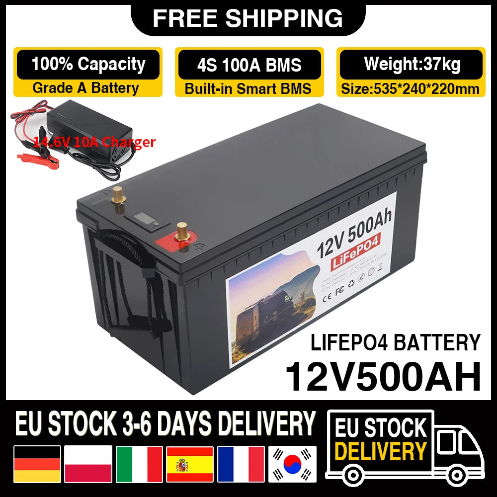 Batterij - Solar batterijen - Powerstation - Zonne opslag - Lithium IJzer Fosfaat Batterij - Opslag - 12V - 120AH - LiFePO4 Batterij met Ingebouwde BMS voor RV, Campers, Golfkarren en Zonne-opslag