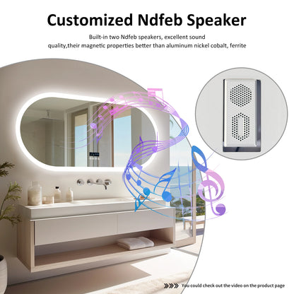 Ovale LED Badkamerspiegel – Verlichte Spiegel – Badkamer Spiegel – Make-up Spiegel – Wandspiegel – 50x80 cm – Anti-Fog Verwarming – Bluetooth Speaker Met Dimbare 3-Kleur Temperatuur LEDs