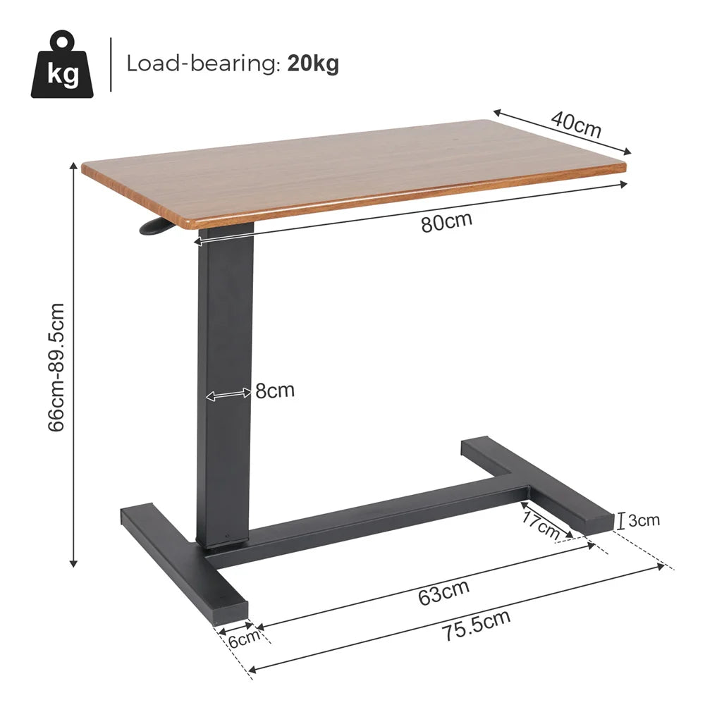 Laptoptafel - Bijzettafel - Bedtafel - Laptopstandaard - Op Wielen - In hoogte verstelbaar - Metaal - Hout - Kantelbaar - QUORE