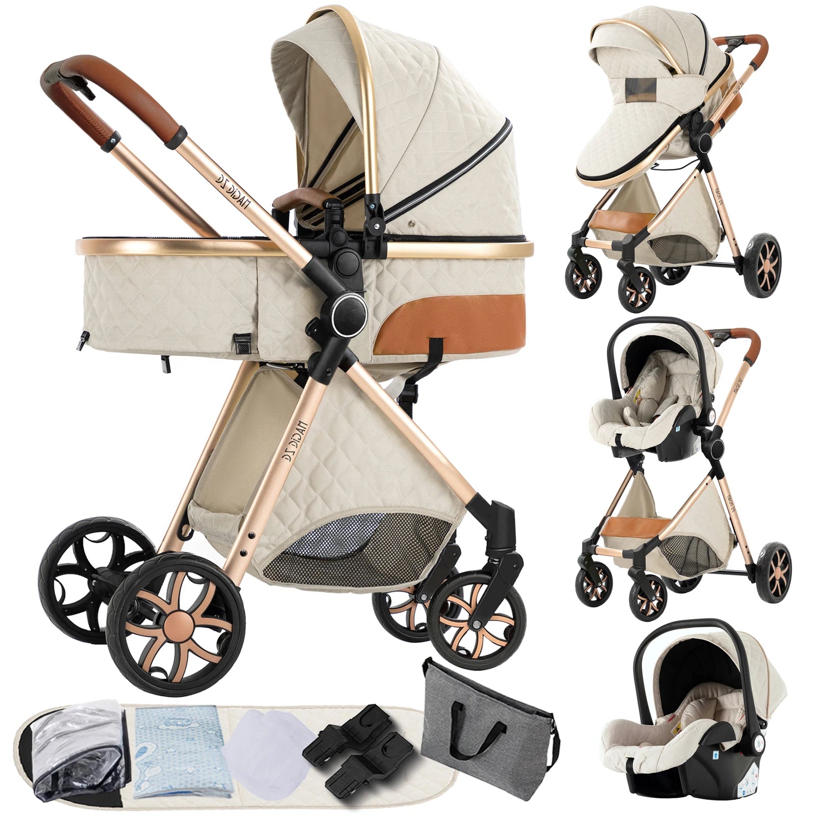 3-in-1 Kinderwagen – Reiswagentje – Wandelwagen – Autostoeltje – Wiegje – Compact & Lichtgewicht – Geschikt voor 0-36 Maanden – Grijs - QUORE
