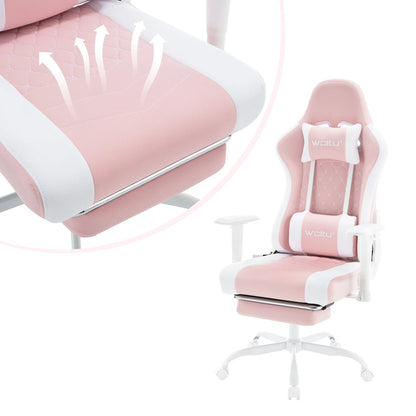 Ergonomische Gamingstoel – Bureaustoel – Office Chair – Gamerstoel – Relaxstoel – Massagefunctie Rug En Nek – Verstelbare Rugleuning 90-155° - Wit-Roze