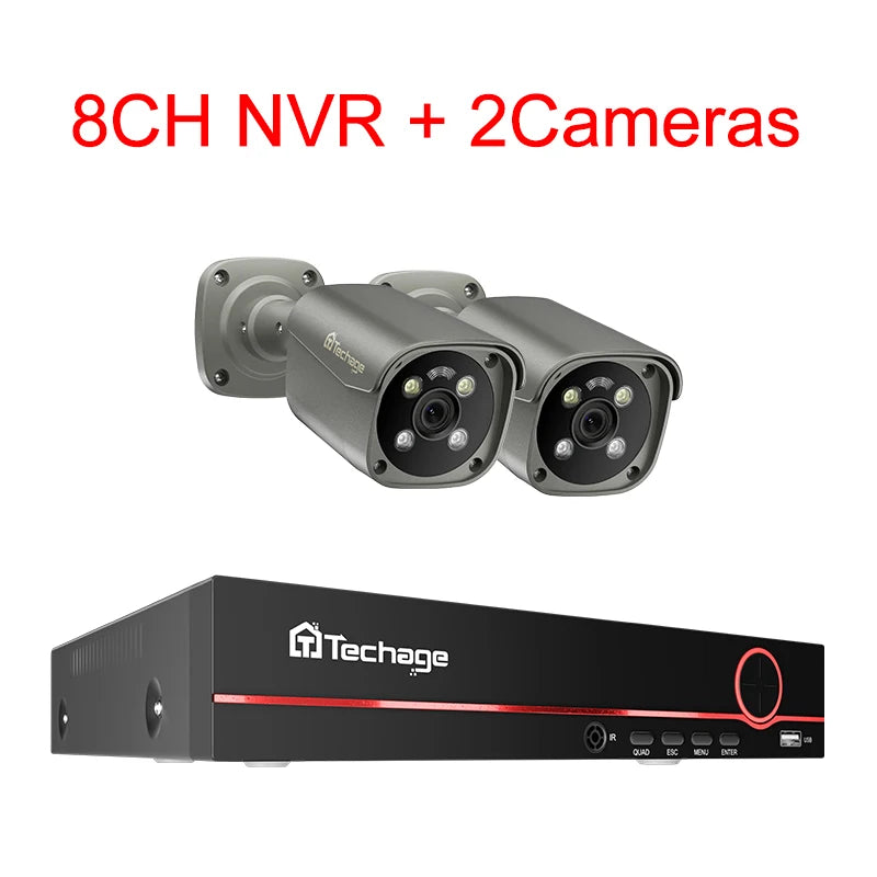 Techage 4K Ultra HD 8MP Security POE NVR Kit Human Face Detect AI Smart Camera Outdoor Home CCTV Video Surveillance Camera Set