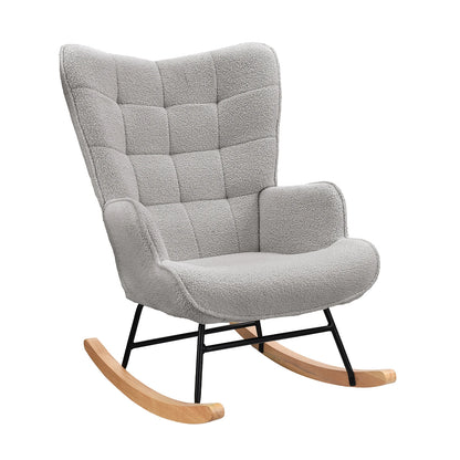 Schommelstoel – Relaxstoel – Schommelfauteuil – Lounge Stoel – Fauteuil – Teddyfluweel Bekleding – Ergonomisch Ontwerp – Stevig Metalen Frame – Compact Formaat