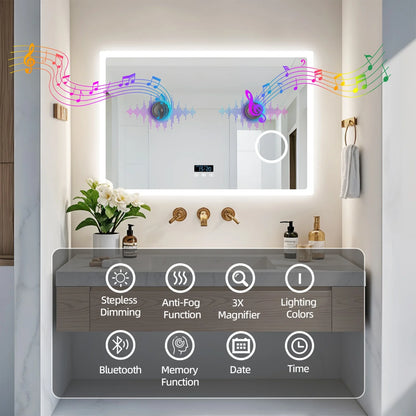 LED Badkamerspiegel – Spiegel Met Verlichting – Make-up Spiegel – Vergrotende Spiegel – Touchscreen Spiegel – 120x70 cm – Bluetooth Speaker – Anti Condens Functie