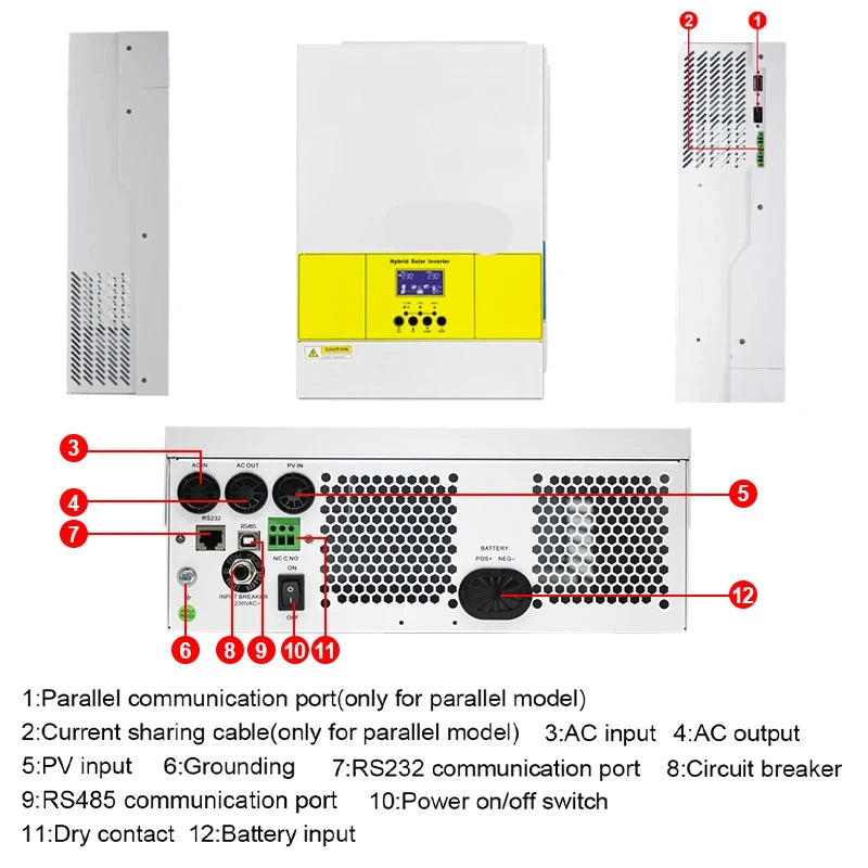 Zonne-omvormer – Hybride Inverter – Solar Inverter – Zuivere Sinusgolf Omvormer – MPPT Laadregelaar – 5.6KP Vermogen – Wifi Monitoring