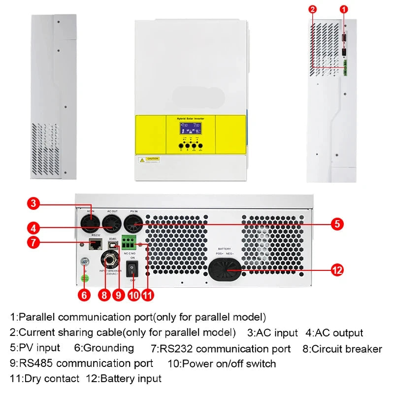 Hybride Zonnestroomomvormer – Solar Omvormer – Off-Grid Omvormer – Pure Sinus Omvormer – Zonne-accu Omvormer – 3,2kW Vermogen – Ingebouwde MPPT & WiFi Monitoring