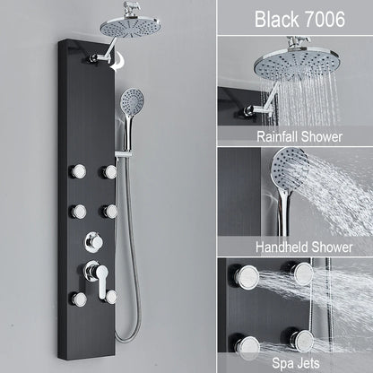 Douche - Regendouche - Douchewand - Douchekolom - Douchepanelen - Douchezuil met Opbergrek - Regendouche - Massagejets - Dubbele Handgreep - Zwart - QUORE