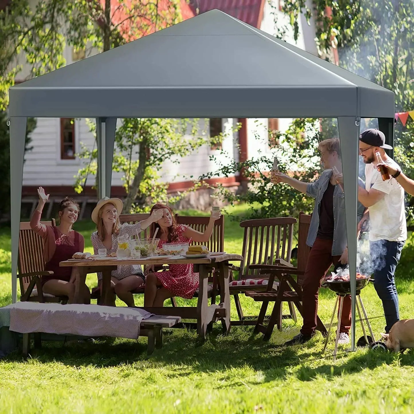 Partytent - Paviljoen - Partytent 3x3 - Tent - Partytent Opvouwbaar - Met 4 Zijpanelen, Zonwering & Stevige Constructie - Donkergrijs