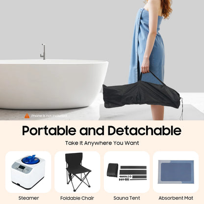 Draagbare Stoomsauna – Home Spa Sauna – Persoonlijke Sauna – Stoomtent – Opvouwbare Sauna – 1350W Stomer – Digitale Display Met Afstandsbediening