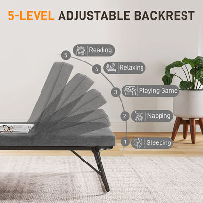 Inklapbaar Logeerbed – Opvouwbaar Bed – Gastbed – Extra Bed – Verstelbare Rugleuning – 7 Cm Schuimmatras – Draagvermogen 120 Kg - 70x190 cm