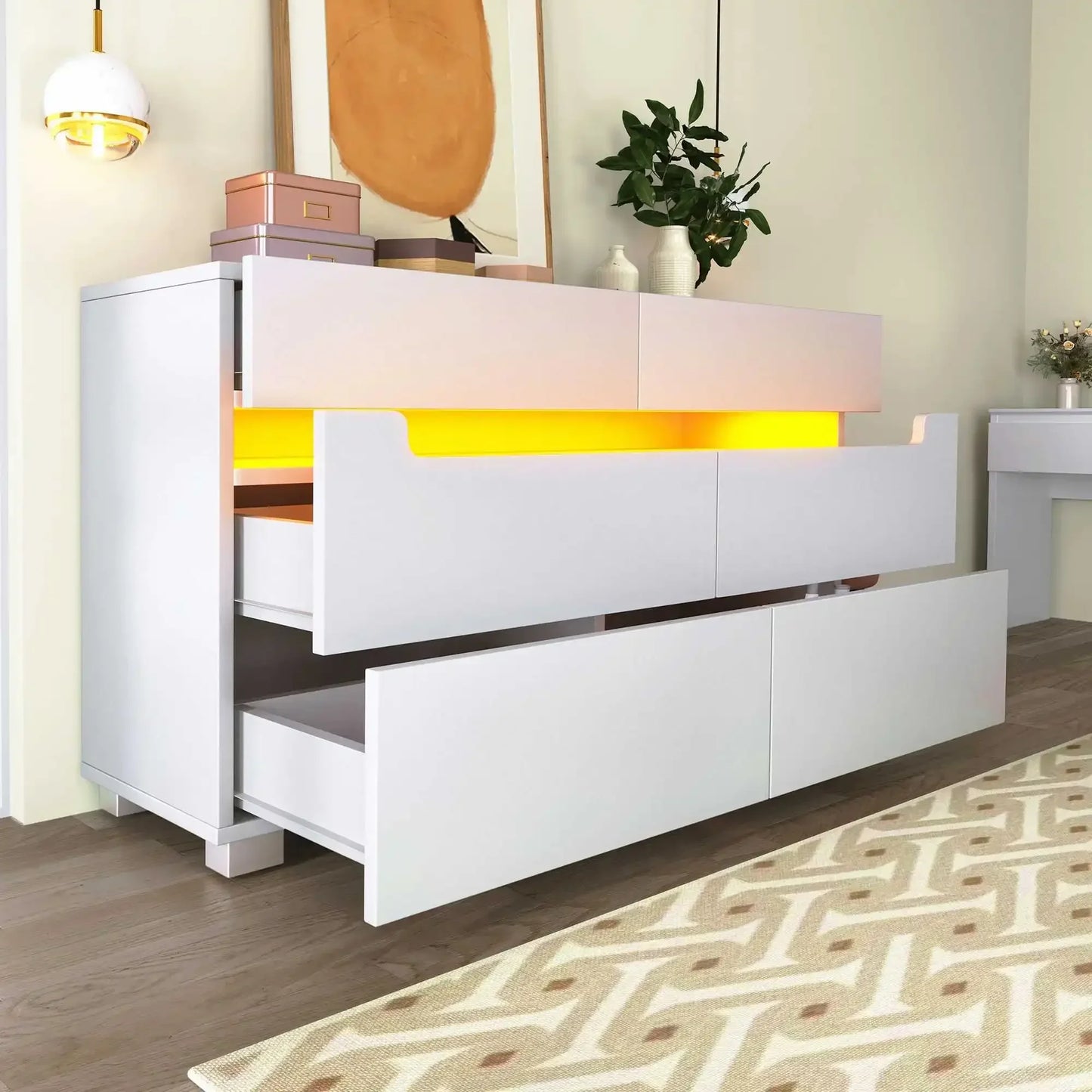 Ladekast – Opberger – Kast Met Lades – Meubel – Slaapkamerkast – 6 Ruime Lades – Smart LED-Verlichting - QUORE