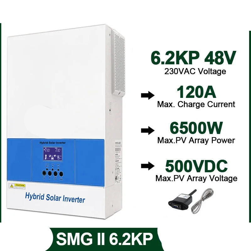 Zonnepaneel Omvormer – Zuivere Sinusgolf Inverter – MPPT Zonnelader – Batterijlader – Off-Grid Omvormer – 6.2 kP Vermogen – WiFi Connectiviteit