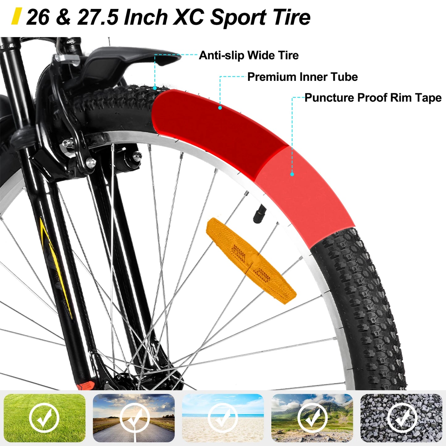 HILAND 26 27 Inch Mountain Bike, Mens Womens MTB with 18 Speeds, High-Tensile Steel Frame, V Brake, Hardtail Bicycle for Adults