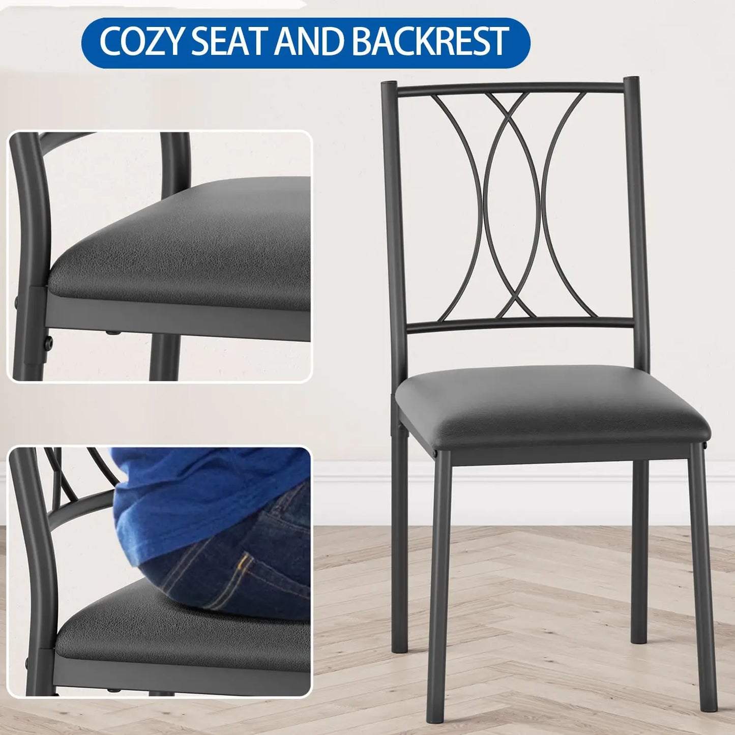 3-Piece Wood Dining Table Set for 2, Compact Square Kitchen Table Set with 2 Upholstered Chairs, Space-Saving Dining Table Set f