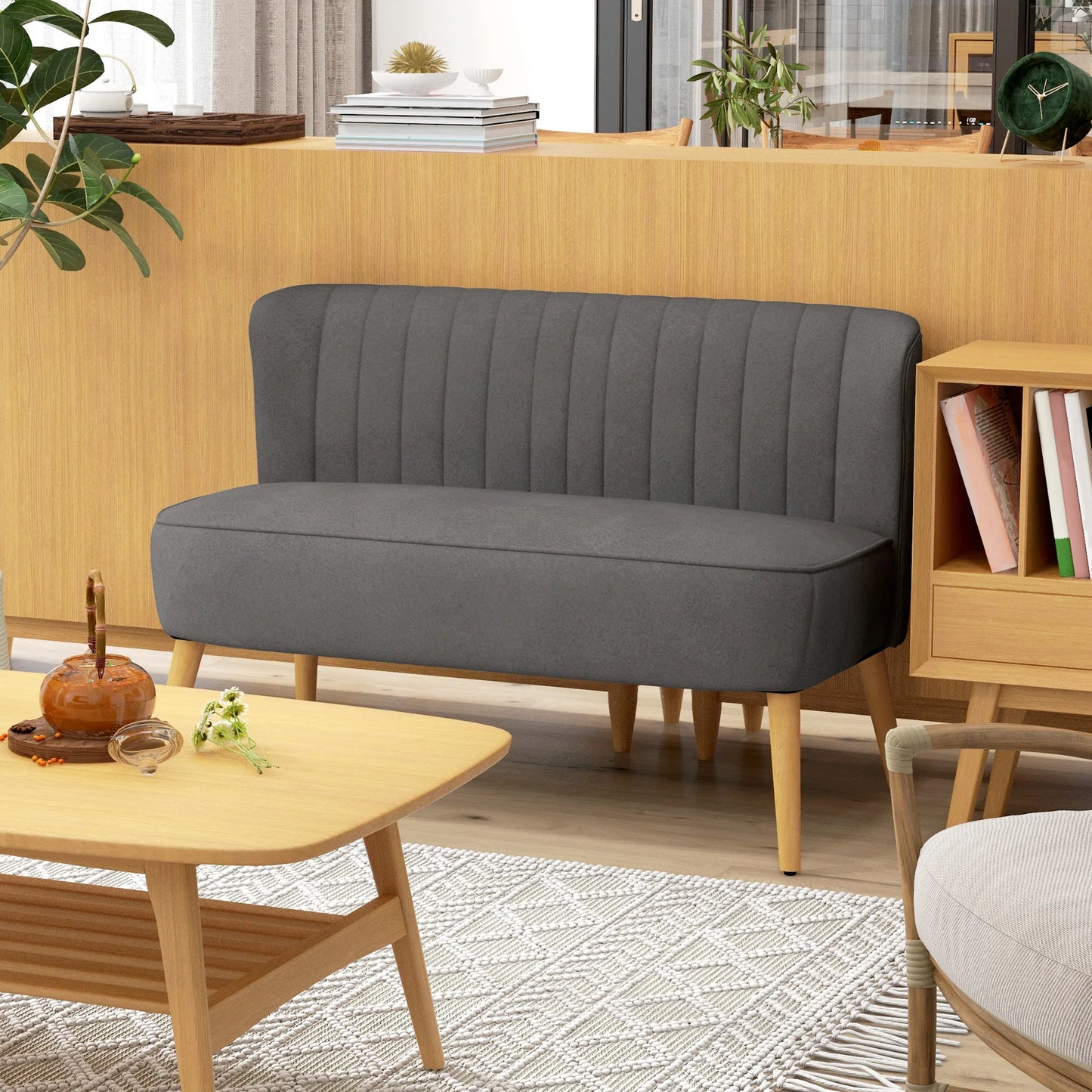 Twee-Zits Sofa – Compacte Bank – Loveseat – Settee – Minimalistisch Design – Velvet Bekleding – Houten Pooten