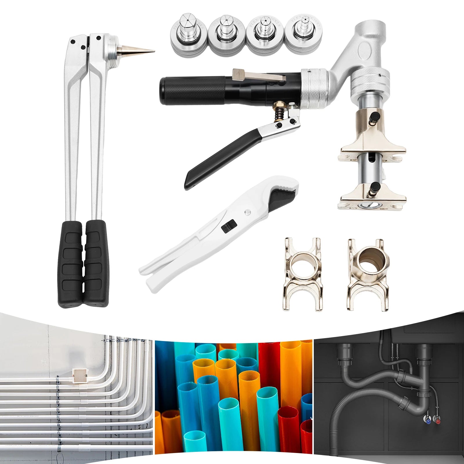 Hydraulische Pijpschaar En Expander Set – Krimptang – Buizensnijder – Matrijzenset – Draaibare Kop 360° – Perskracht 3 Ton - QUORE