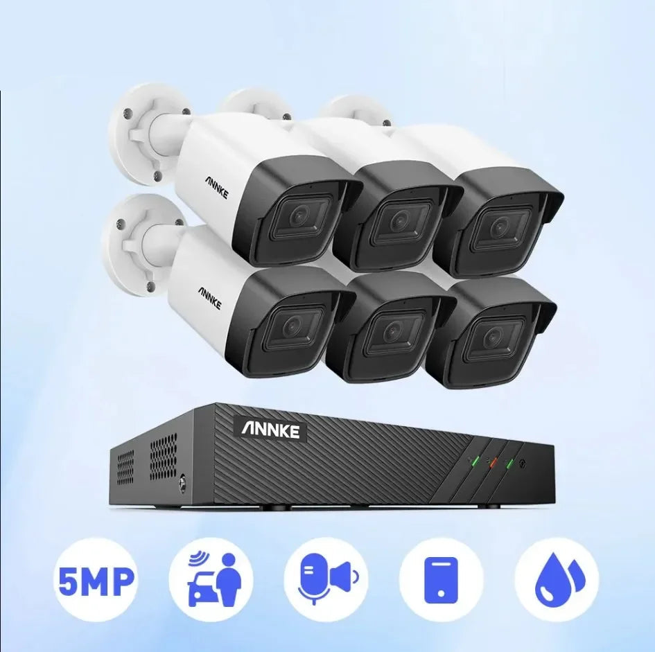 Beveiligingscamera Set – Bewakingscamera – Camerabeveiliging – NVR Systeem – POE Camera Set – 6 Camera’s 5MP – 1TB Opslag – Uitstekend Nachtzicht – Audio Opname
