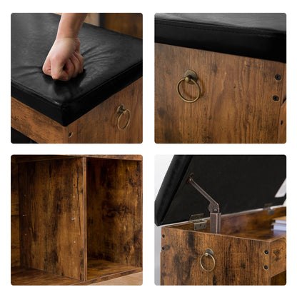 Schoenenbank - Schoenen Opbergsysteem – 3 Vakken - Opbergbox - Schoenenrek – Industrieel - Hout – Opbergruimte Onder De Zitting – Halbank - 82 x 31 x 46,5 cm - Rustic Brown - QUORE