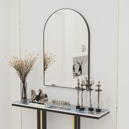 Spiegel – Boogvormige Wandspiegel – Gebogen Spiegel – Zwart – Aluminium – 90 x 60 cm – Helder Glas – Eenvoudige Montage - QUORE