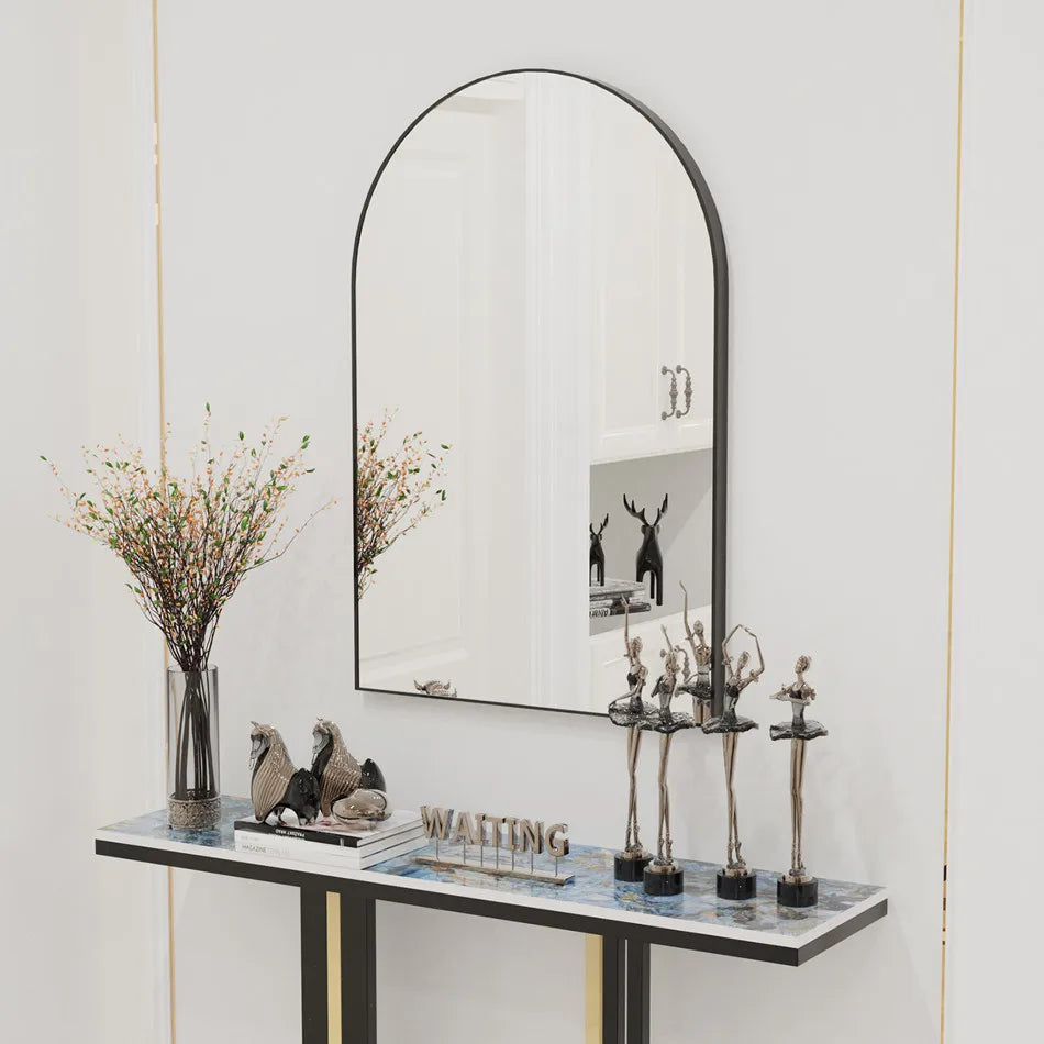 Spiegel – Boogvormige Wandspiegel – Gebogen Spiegel – Zwart – Aluminium – 96 x 66 cm – Helder Glas – Eenvoudige Montage - QUORE