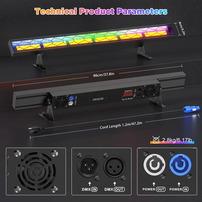 LED Lichtbalk Set – LED Lichtbalken – Podiumverlichting – DJ Lichtbalk – Sfeerverlichting – 420W Vermogen – Aluminium Behuizing – DMX512 Controle – RGB en COB LEDs – EU Stekker - QUORE