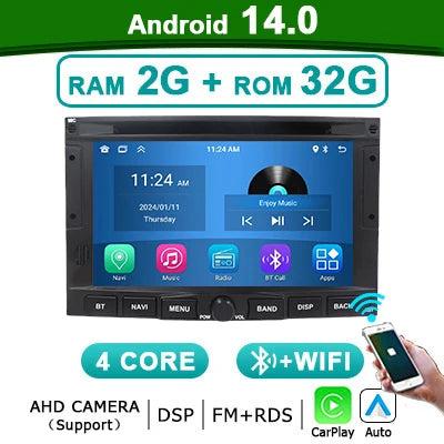 Autoradio – Multimedia Speler – Auto Radio – 2 DIN Radio – Car Audio – 7 Inch Touchscreen – Android 14 Systeem – Draadloze CarPlay & 4G LTE