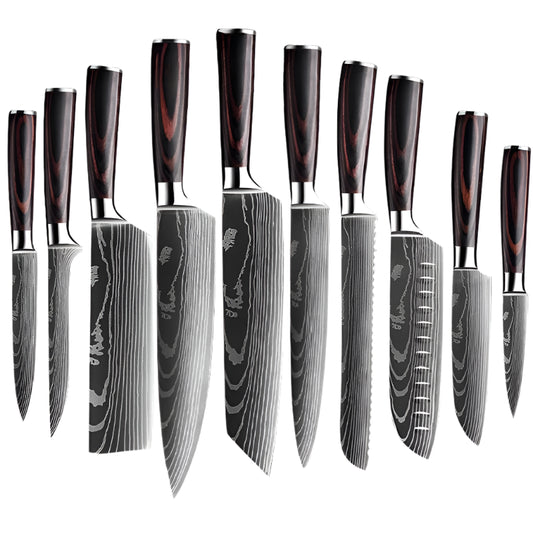 Kitchen Knives - Knife set - Chef Knife - Knives - Kitchen Knife - Chef's Knife for Kitchen - Damascus Santoku Knife Set - Japanese Sharp Chopping Knife Cutting Knife - 10-Piece Knife Set