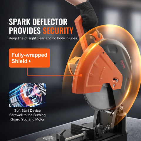 Miter Saw - Grinding Chop Saw - 2800W - Miter Saw and Crosscut Saw - Saw Table - 14"/355mm Blade Diameter - 0-45° Adjustable Angle Miter Saw