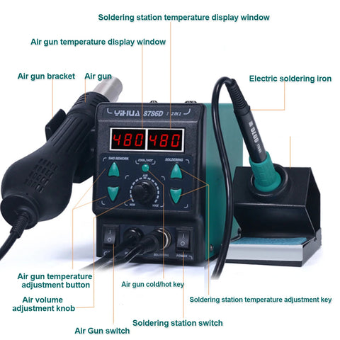 Yihua - Soldering Iron - Hot Air Soldering Station - DIY Digital Rework Station - Phone Repair - BGA SMD Soldering Tool - Welding Station - 8786D-I - EU Pulg - 220V
