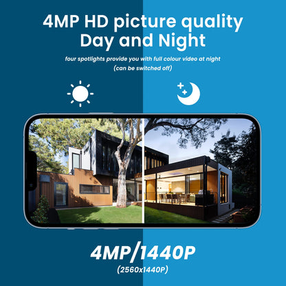 Beveiligingscamera - Camerabewaking - Draadloos - voor Buiten - 2 Stuks - 2K Ultra HD - met Zonnepaneel - Sirene-alarm - Humanoïde detectie - Tweerichtingsaudio - 4CH - NVR Recorder - Wit