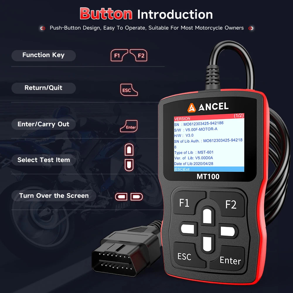 OBD Scanner - OBD2 - Auto Scanner - Auto uitlezen - Diagnose Apparatuur voor Auto's - Motorfiets Diagnoseapparaat OBD2 Scanner - Voor YAMAHA - HONDA - SUZUKI - Motormanagement & ABS Analyse - Live Data - Codelezer - Universele OBDII Scanner Voor Motoren