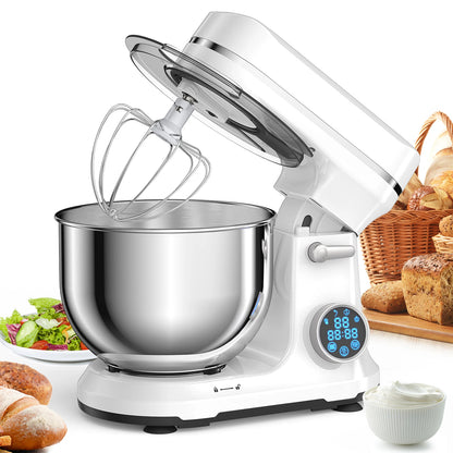 Keukenmachine - Keukenmixer - Mixer - Keukenrobot - 1200W - met 11 Snelheden - Digitale OLED Display en Accessoires - Foorprocessor - Wit - QUORE