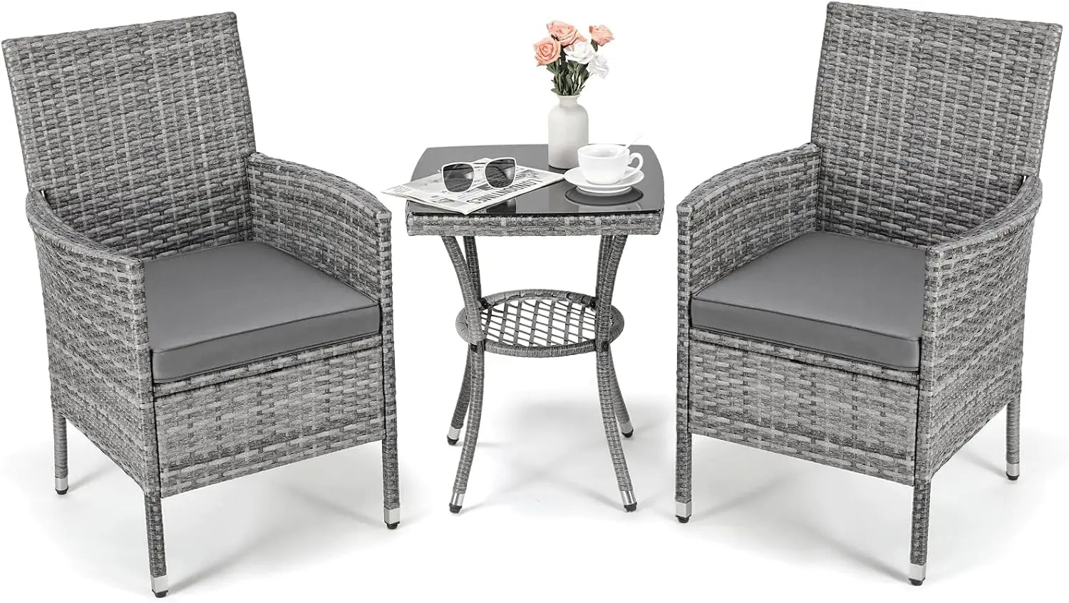 Garden Furniture Balcony Furniture 3 pieces Lounge Table chair Set Conversation Sofa Bistro Set Garden Cushioned Sofa Set - QUORE