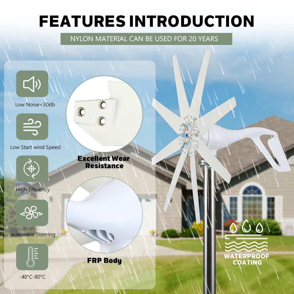 Windgenerator – Windturbine – Windmolen – Duurzame Energie – 24V Output – 8 Nylon Bladen – Aluminium Behuizing - 1000W - Off-grid Systeem 2