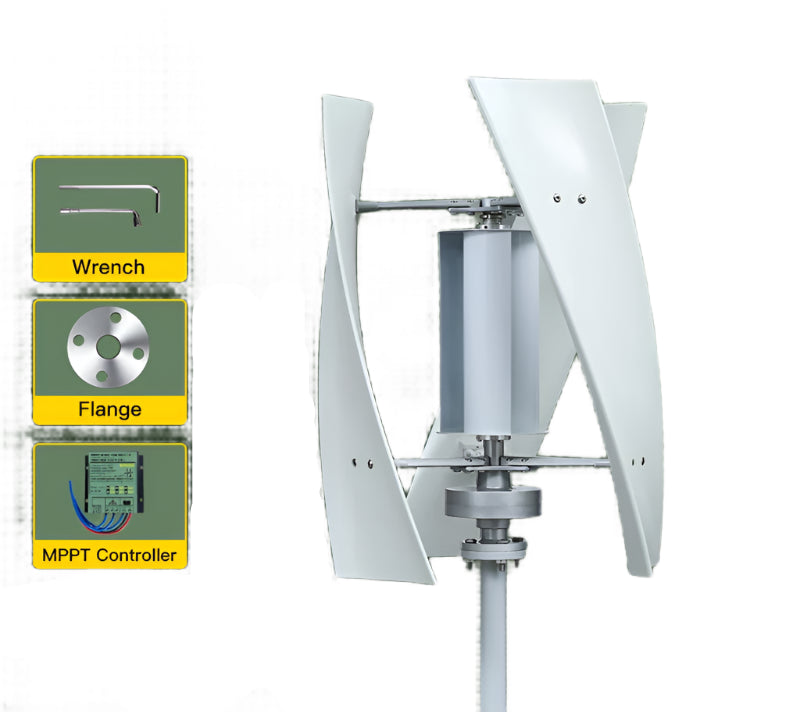 Windturbine – Compacte Windmolen – Duurzame Energie – Verticale As – Stille Generator – 2000W – Glasvezelbladen - 24V - Met MPPT-controller