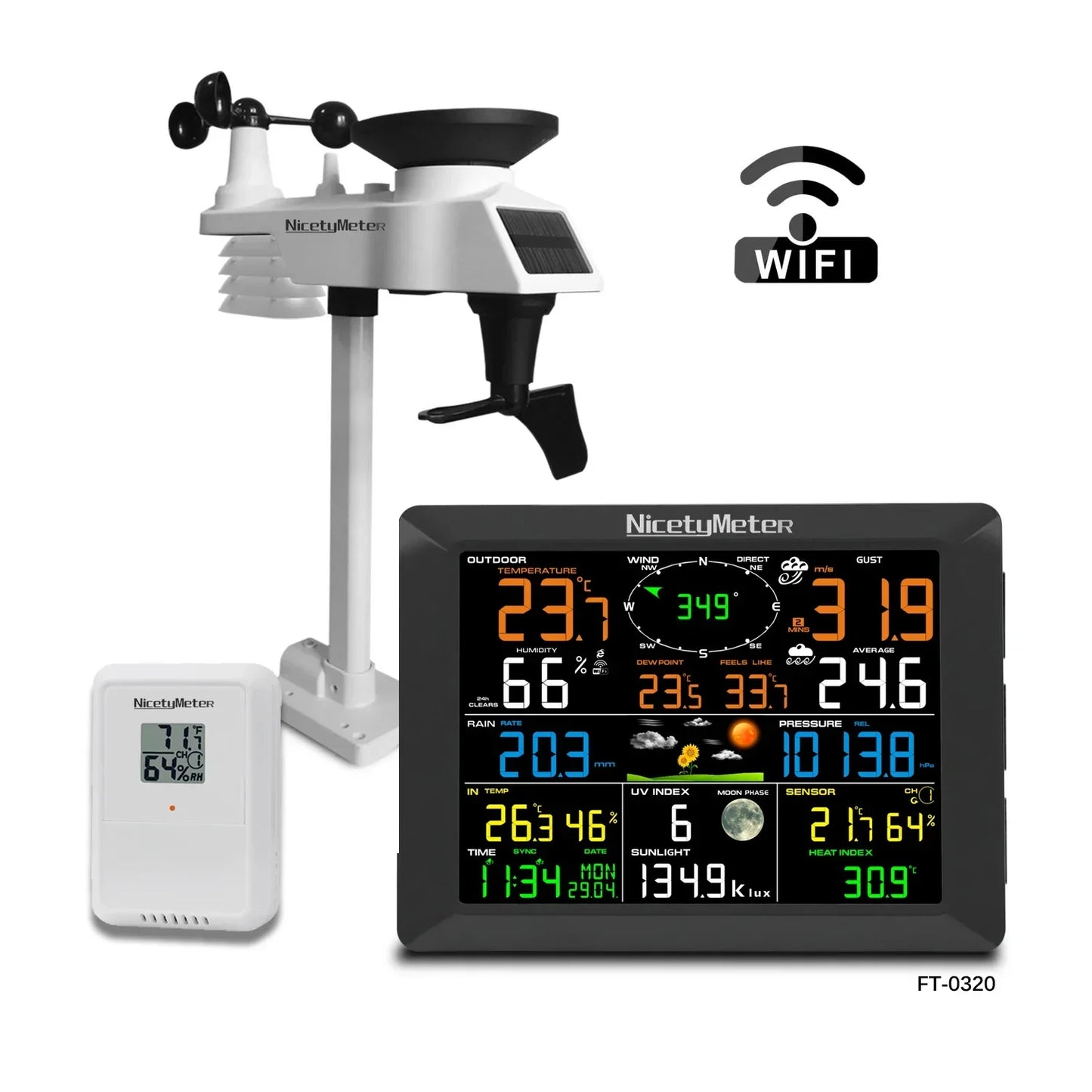 Weerstation – Hygrometer – Thermometer – Luchtvochtigheidsmeter – Regenmeter – Draadloos – Zonne-energie Buitensensor