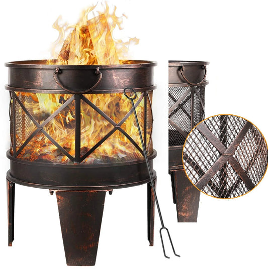 Tuin Vuurschaal - Vuurkorf - Cortenstaal - Tuinhaard - Terrashaard - 58x45cm - met Vonkenbescherming & Handgrepen – Antieke Roestlook – Geschikt voor Barbecue
