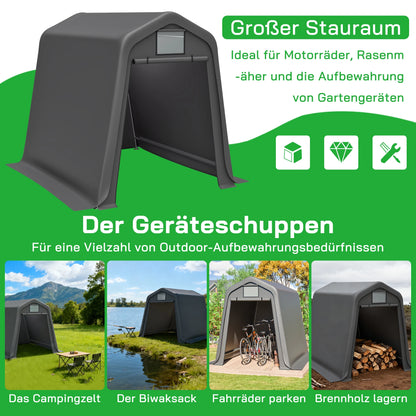 Opbergtent Motorstalling – Garage Tent – Fietsenberging – Tuinkast – Schuur – Waterdicht PE-Zeil – Verstevigd Stalen Frame – 160x218x172 cm – Ritssluiting