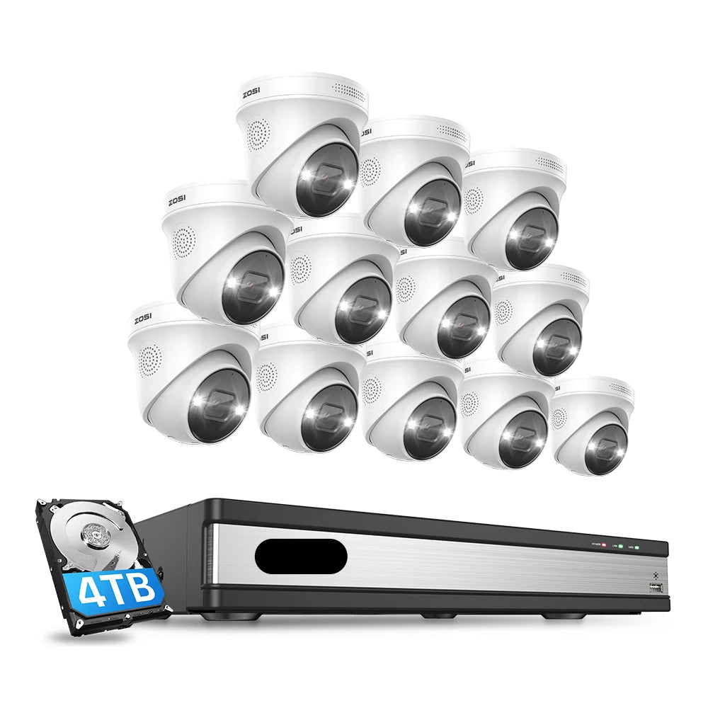 beveiligingscamera set – bewakingscamera set – camerasysteem – CCTV camera set – 16-kanaals PoE systeem – 12x 5MP camera’s – AI persoons- en voertuigdectectie