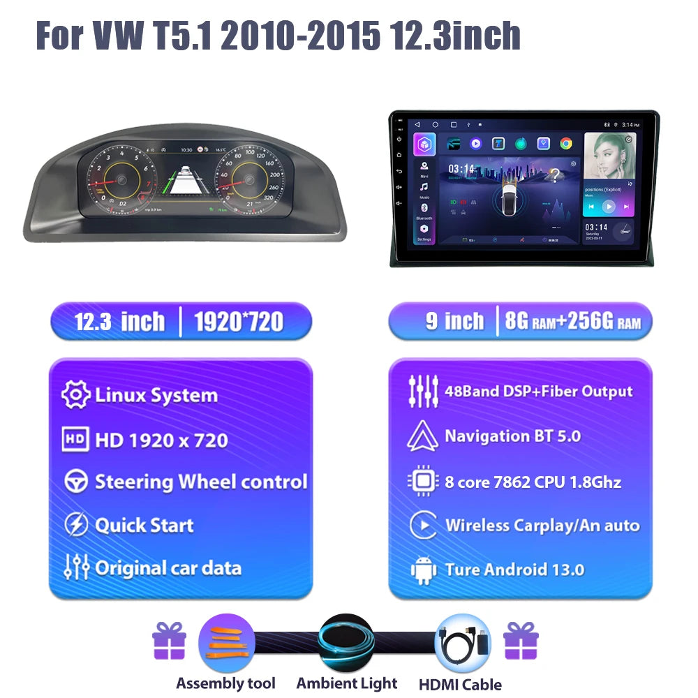 Digitale Dashboard Display – Digitaal Cluster – LCD Display – Cockpit Paneel – Navigatie Scherm – 12,3 Inch HD IPS LCD – Snelle 1,5 GHz CPU – Android Besturingssysteem