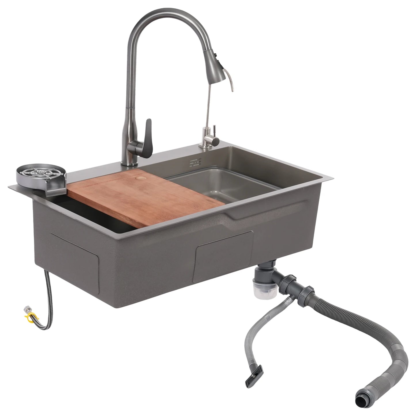 Spoelbak – Keukenspoelbak – Wasbak – Inbouwspoelbak – Horeca Spoelbak – Multifunctionele Uittrekbare Kraan – 304 Roestvrij staal met Nano-coating – Groot Formaat 75x45x22 cm – Grijs